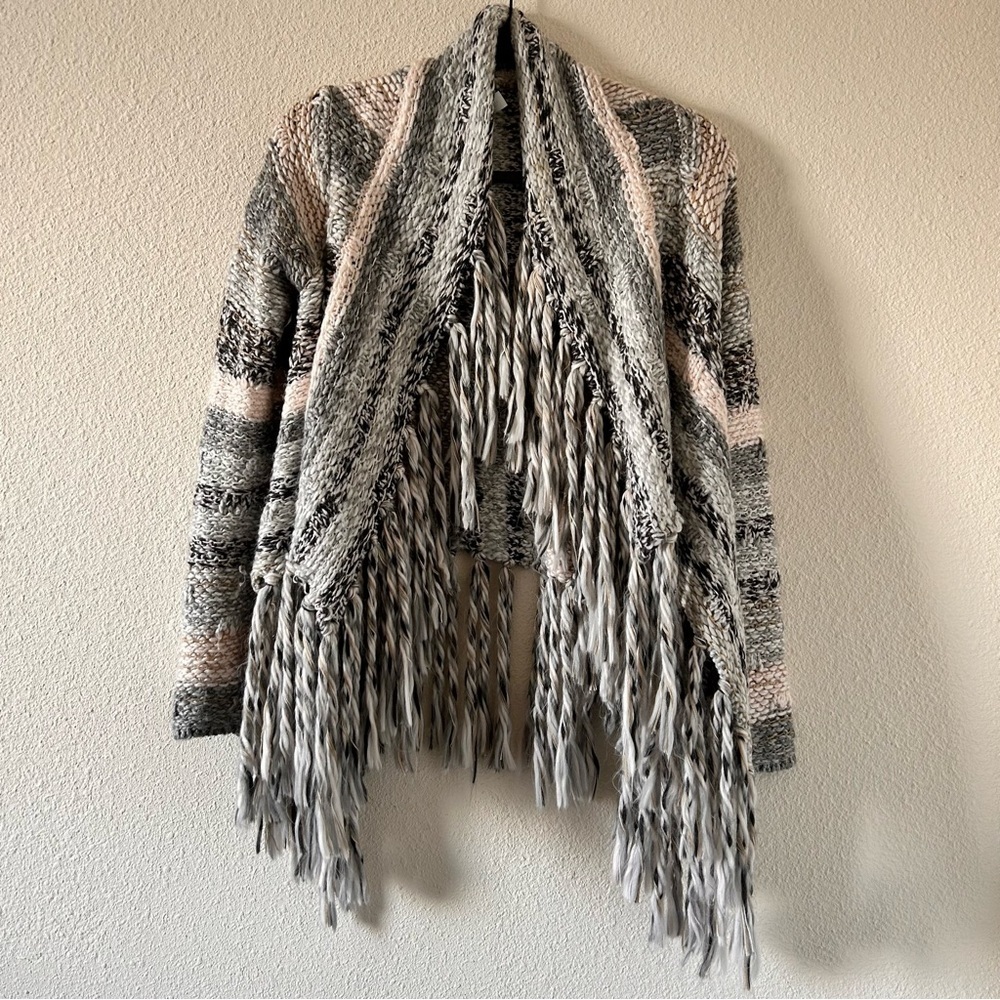 BETHANY MOTTA Fringe Knit Cardigan Open Waterfall Front Women Size Small